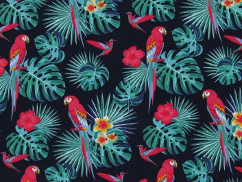 Amazonian Parrot Cotton Print, Navy