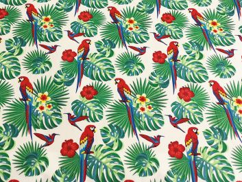 Amazonian Parrot Cotton Print, White