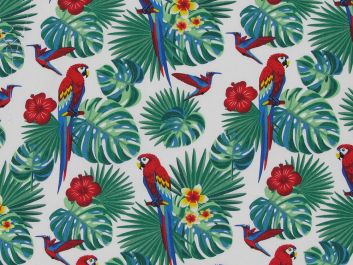 Amazonian Parrot Cotton Print, White