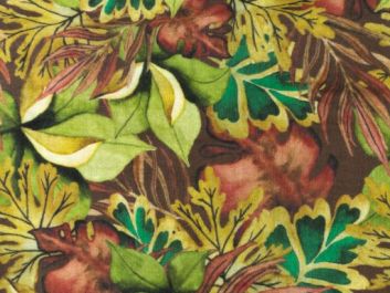 Autumn Leaves Cotton Double Gauze, Brown