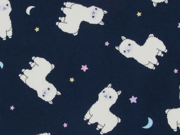 Baby Llama Night Cotton Poplin Print, Navy