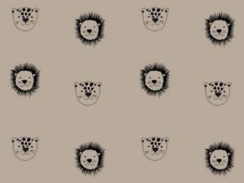 Big Cat Faces Organic Cotton Print, Taupe