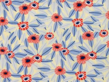 Blue Leaf Poppy Polycotton Print, Cream
