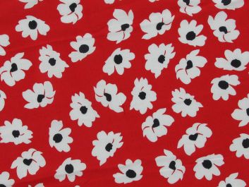 Bold Flower Embroidered Scalloped Edge Viscose, Red
