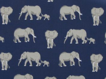 Bright Safari Elephant Polycotton, Navy