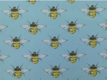 Busy Bees Cotton Poplin Print, Light Blue