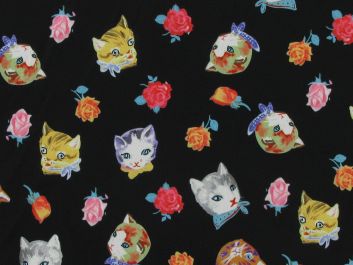 Cat Roses Polyester Print