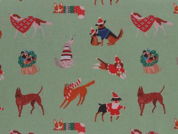 Christmas Dog Party Cotton Print