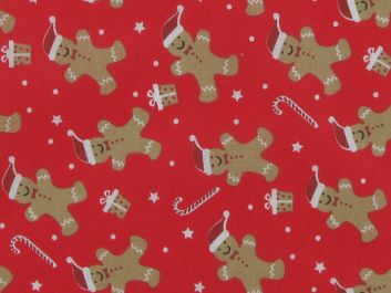 Christmas Gingerbread Hats Polycotton Print, Red