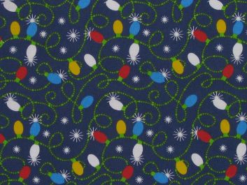 Christmas Lights Polycotton  Print, Navy