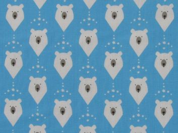 Christmas Polar Bear Head Polycotton Print, Sky