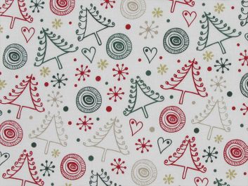 Christmas Tree Doodle Cotton Poplin, Ivory