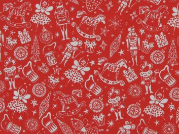 Christmas Trinkets Polycotton Print, Red