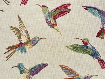 Cotton Rich Woven Tapestry, Humming Birds, Cream
