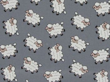 Counting Sheep Cotton Poplin Print, Grey