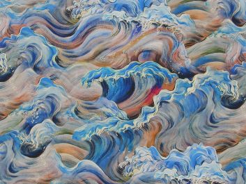 Crashing Waves Digital Print Viscose, Blue