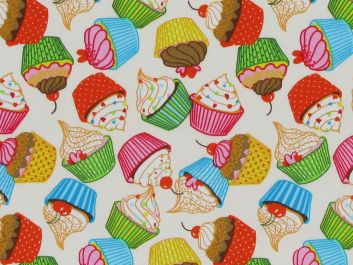 Cupcake Fun Cotton Poplin Print, Cream