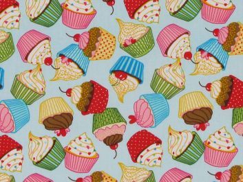 Cupcake Fun Cotton Poplin Print, Sky