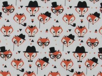 Dapper Fox Cotton Poplin  Print, White