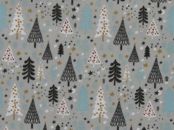 Deco Christmas Tree Forest Polycotton Print, Silver
