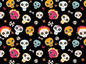 Deco Skullz Cotton Print, Black
