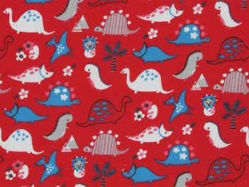 Dinosaur Gang Polycotton Print, Red