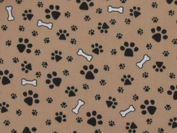 Doggy Paws Polycotton Print, Camel