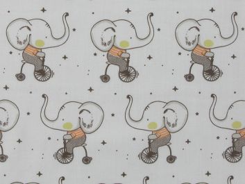 Elephant Bicycle Polycotton Print, White