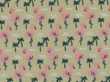 Flamingo Palm Polycotton Print, Cream