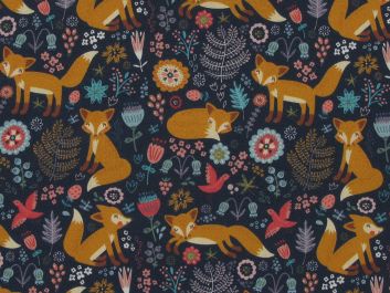 Floral Fox Forest Cotton Print