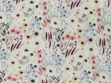 Floral Pastel Printed Linen Blend, White