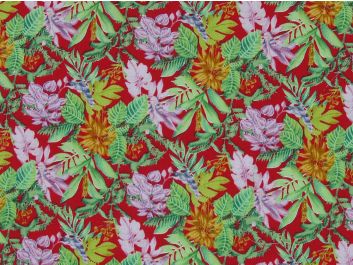 Floral Tropic View Cotton Poplin Print, Red