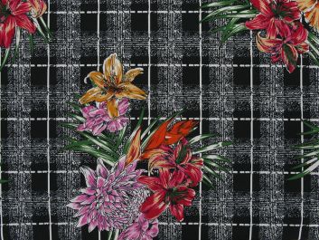 Flower Bouquet Check Polyester Jersey Roll End, 3m