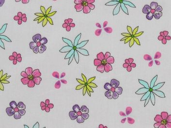 Flower Sketch Cotton Poplin Print, Pink