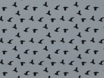 Flying Birds Washed Cotton Print, Blue