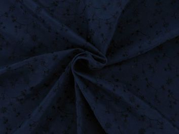 Folding Leaves Embroidered Polyviscose, Navy