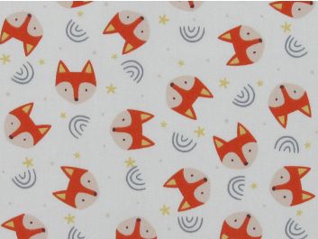 Fox Face Cotton Poplin Print, Ivory
