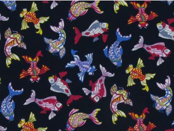 Funky Fish Cotton Poplin Print, Navy