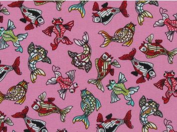 Funky Fish Cotton Poplin Print, Pink