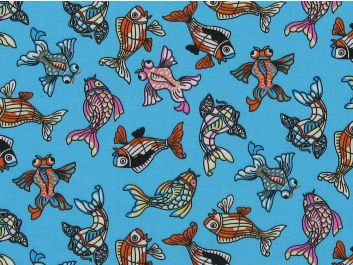 Funky Fish Cotton Poplin Print, Turquoise