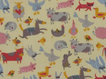 Funny Farm Polycotton Print, Cream