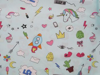 Funtime Doodle Cotton Print, Sky