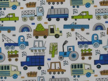 Funtime Vehicles Polycotton Print, White