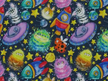 Fuzzy Alien Friends Cotton Print
