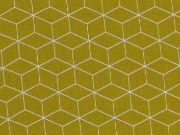 Geometric Cube Cotton Print, Mustard