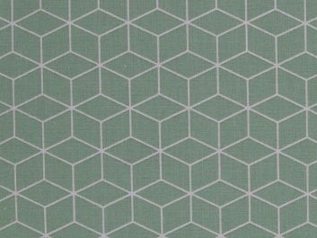 Geometric Cube Cotton Print, Sage