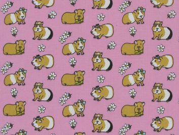Guinea Pig Daisy Polycotton Print, Pink