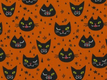 Halloween Cats Polycotton Print, Orange