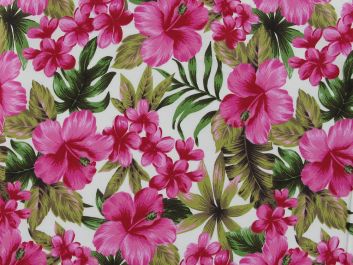 Hawaii Hibiscus Cotton Poplin Print, Cerise