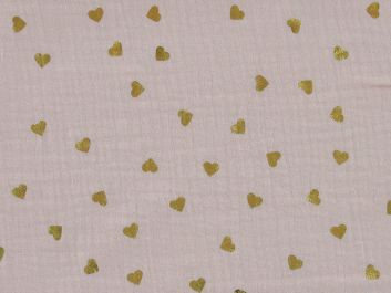 Hearts Foil Print Double Gauze, Pink